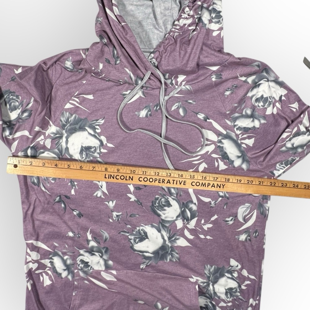 BARLVER‎ Hoodie Pullover Top Sz XL Lavender Black Gray Roses Super Soft Cozycore - Picture 10 of 12